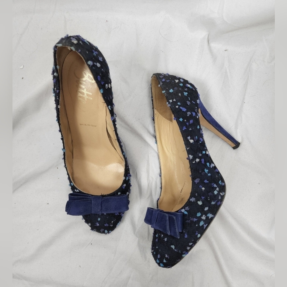 Butter Blue Tweed Pom Women's High Heels Stiletto Pumps sz 9